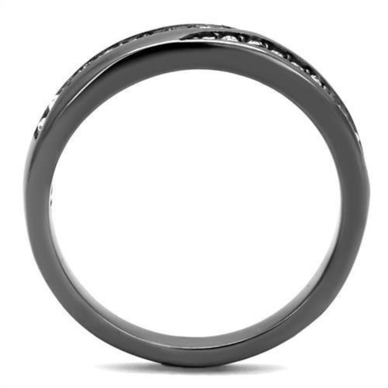 IP Light Black Stainless Steel Ring with Top Grade Crystal in Clear