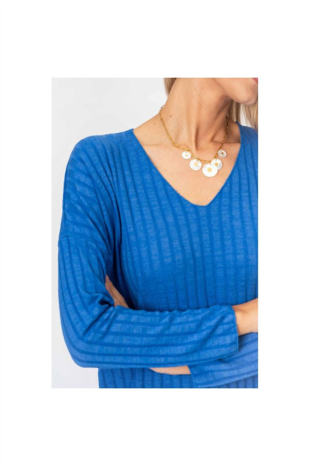 Oversized Ribbed Top In Royal Blue