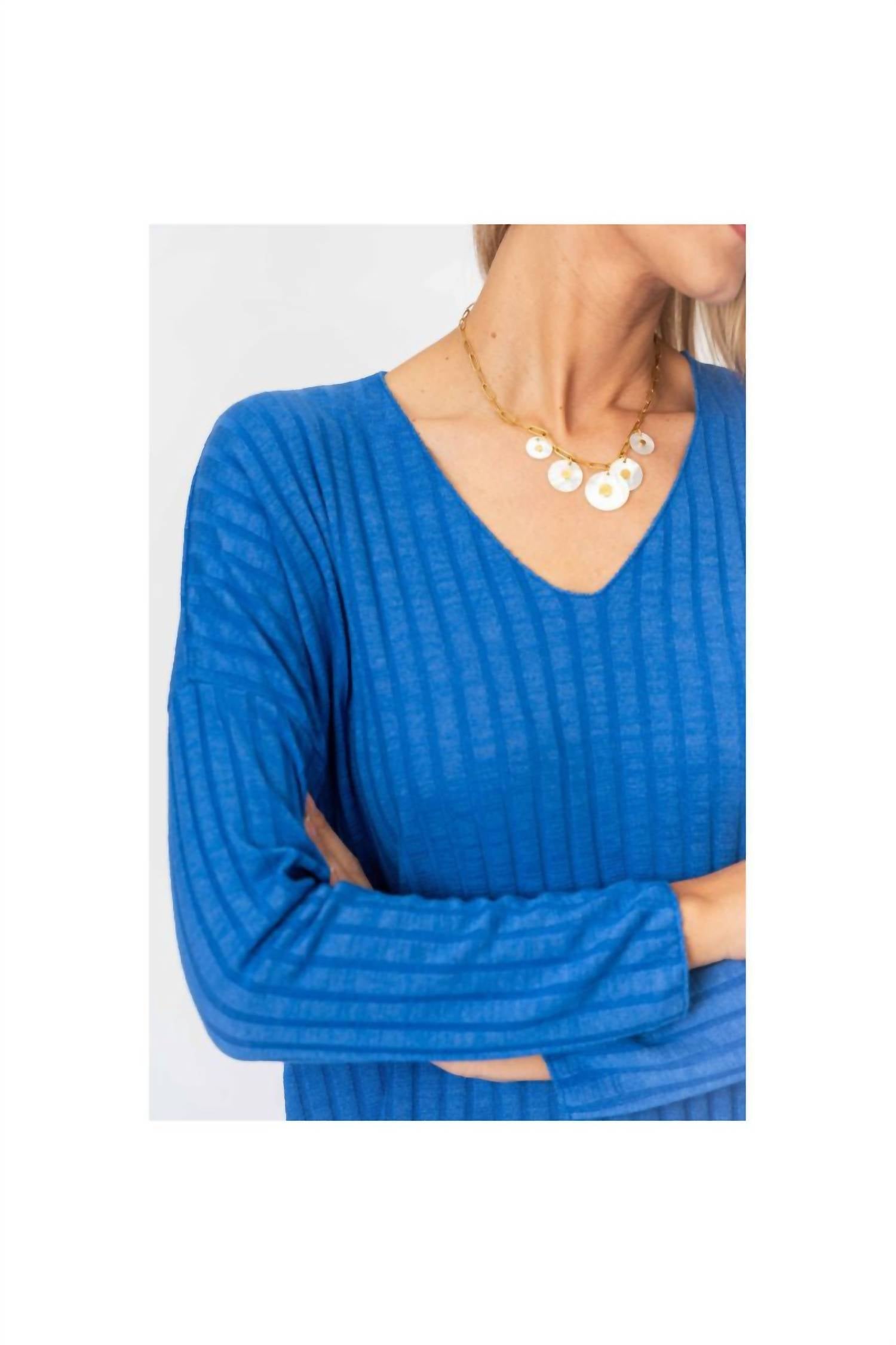 Oversized Ribbed Top In Royal Blue