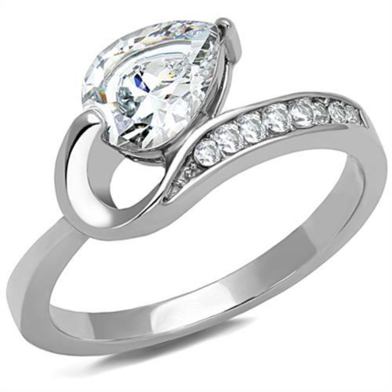 High polished (no plating) Stainless Steel Ring with AAA Grade CZ in Clear