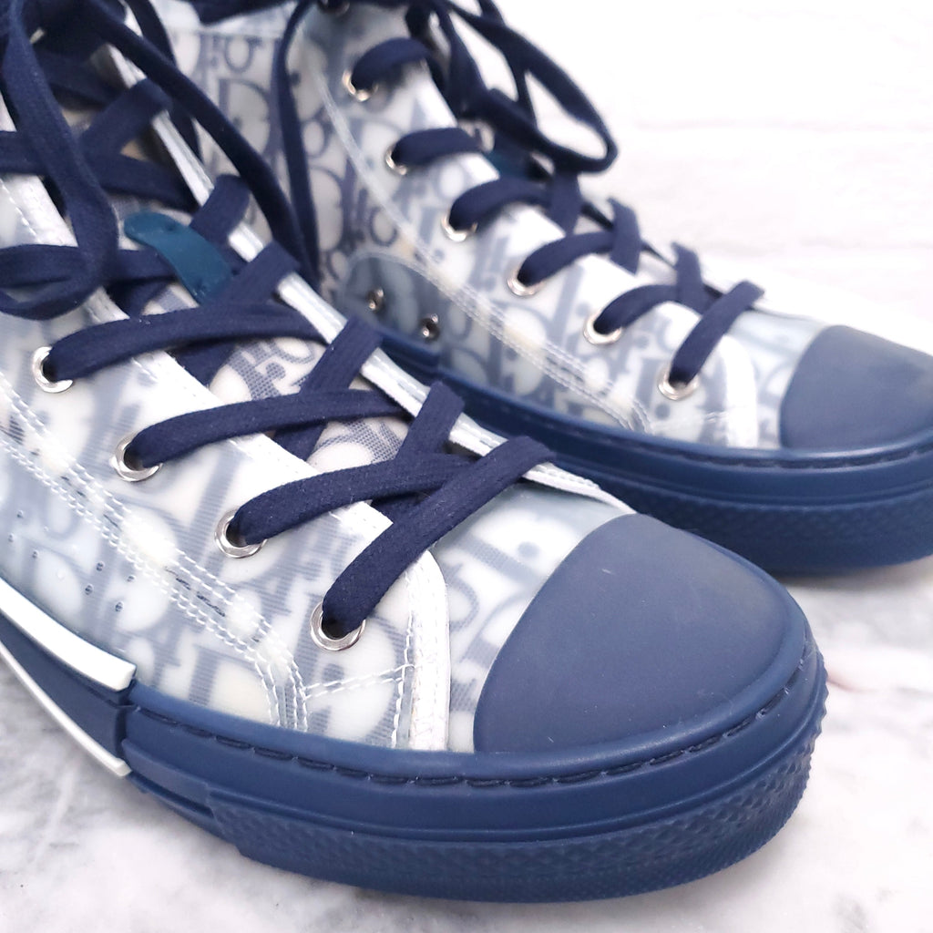 CHRISTIAN DIOR NAVY AND WHITE OBLIQUE SNEAKERS - SIZE 40