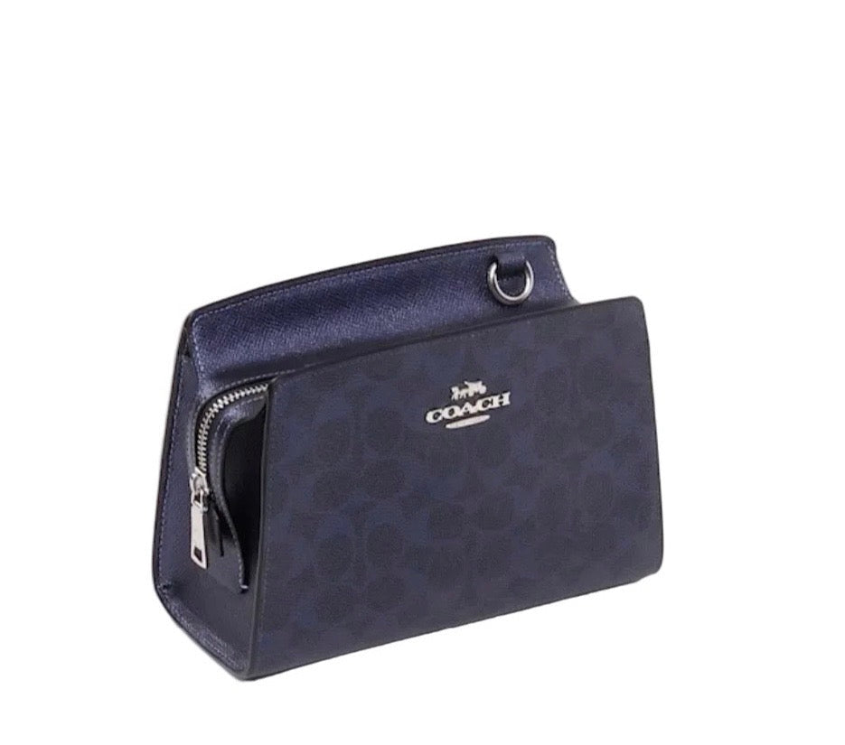 NWT Coach Gia Crossbody Bag In Signature Canvas In Metallic Navy