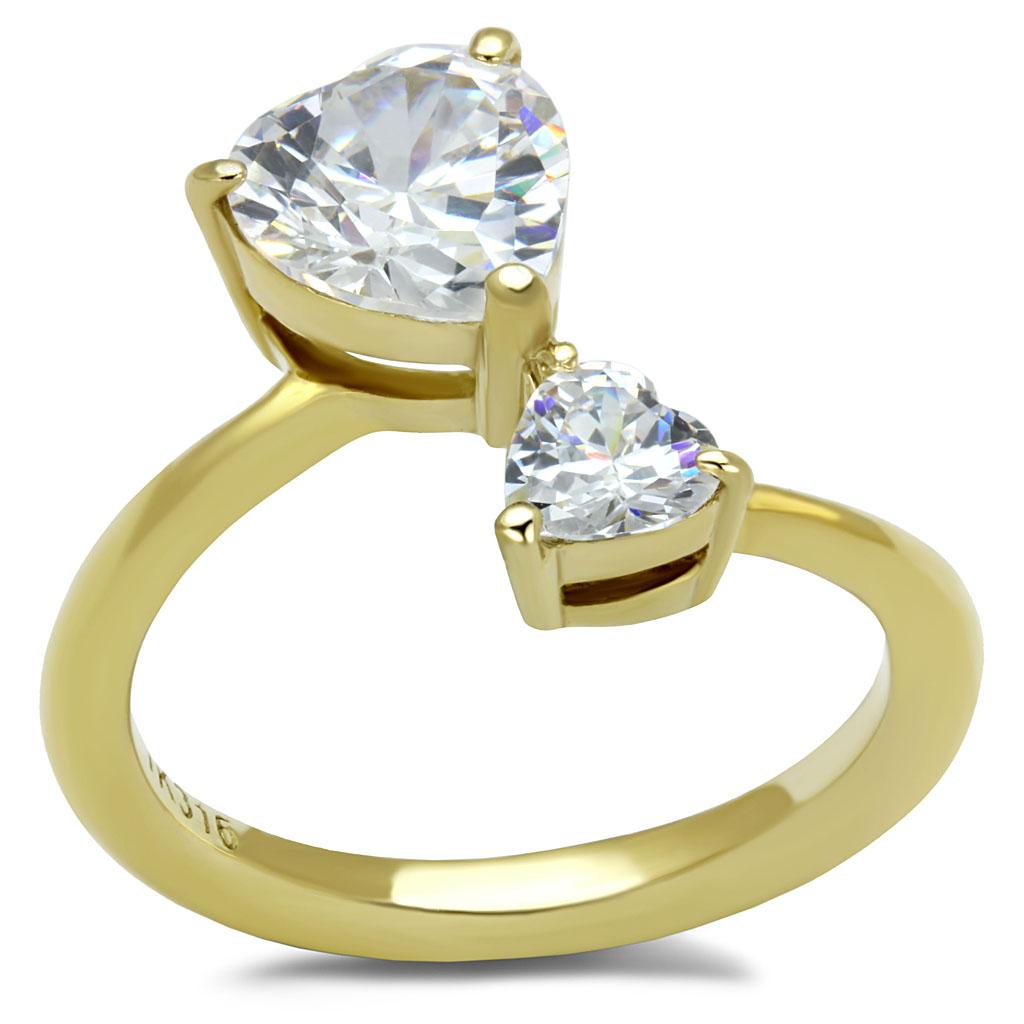 IP Gold(Ion Plating) Stainless Steel Ring with AAA Grade CZ in Clear
