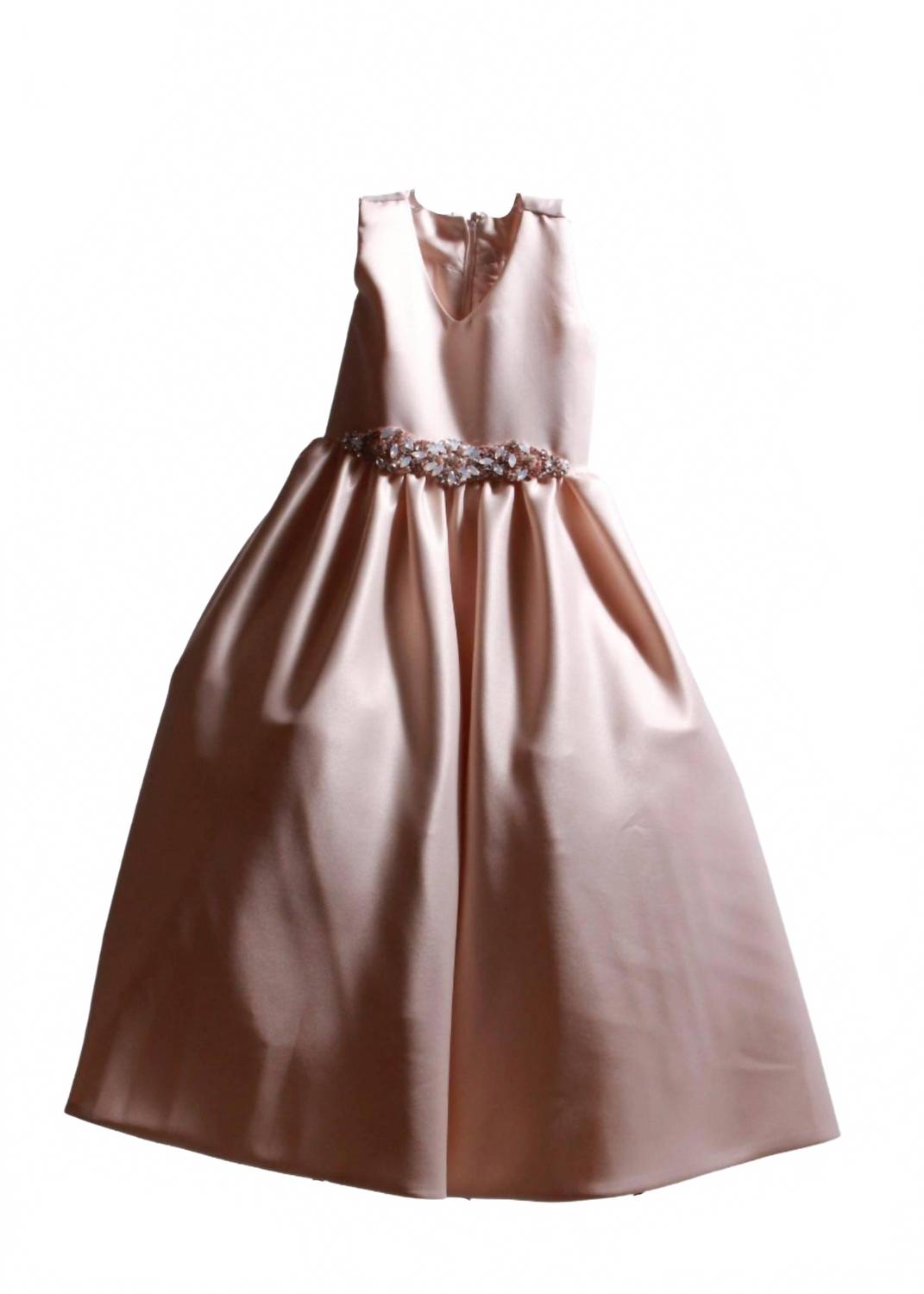 Girl's Satin Flower Dress In Champagne
