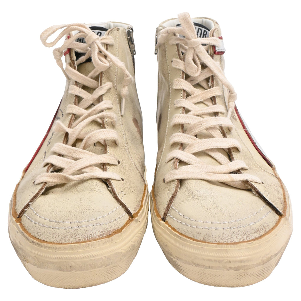 Golden Goose Slide High-Top Sneakers in Cream Leather