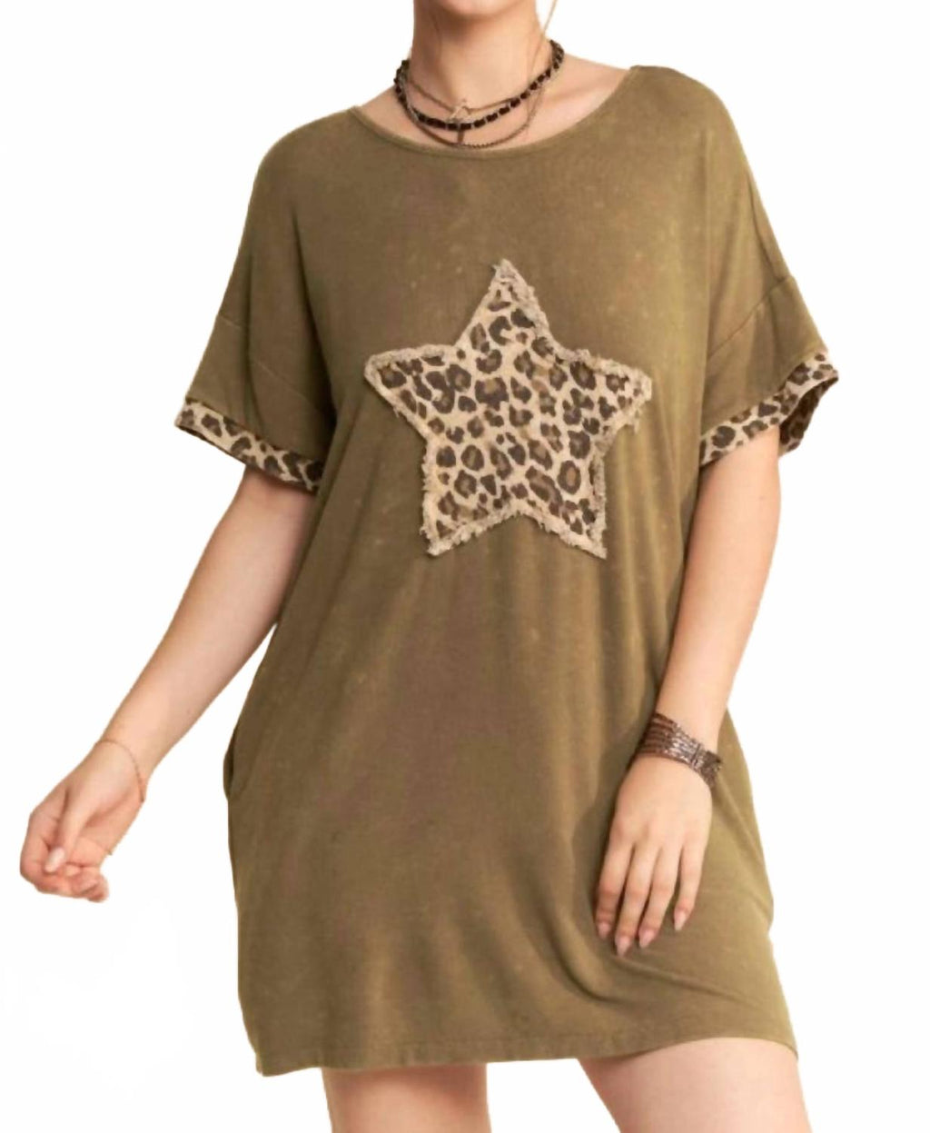 Top Of The World Tshirt Dress In Dark Olive