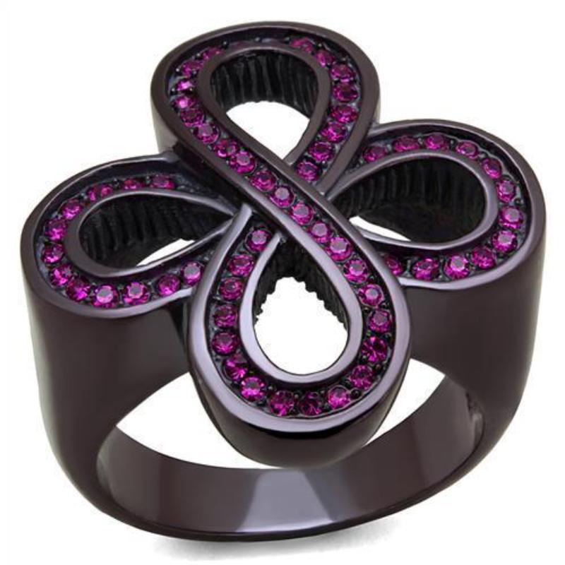 IP Dark Brown (IP coffee) Stainless Steel Ring with Top Grade Crystal in Fuchsia