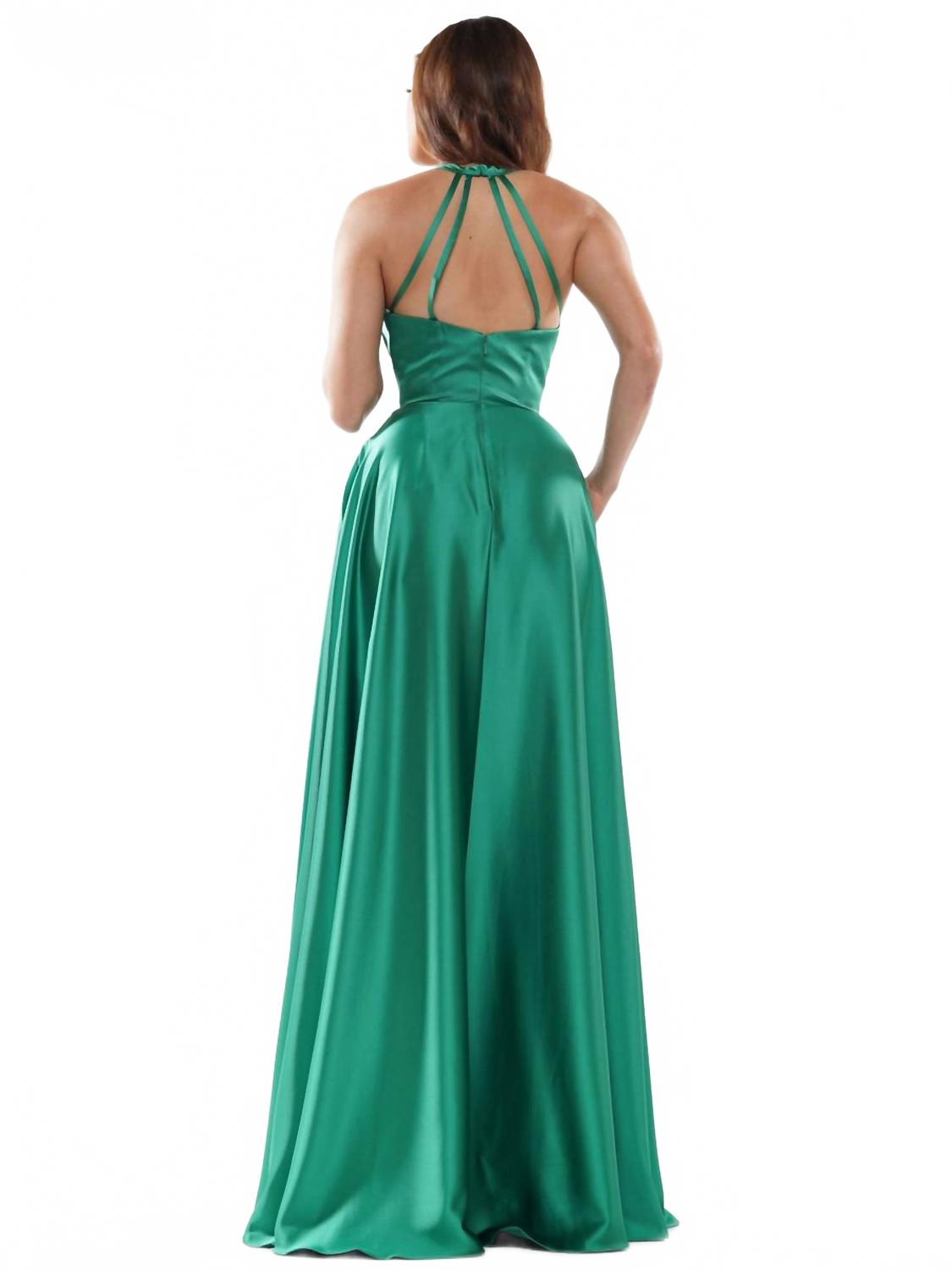 A-Line Satin Gown In Emerald