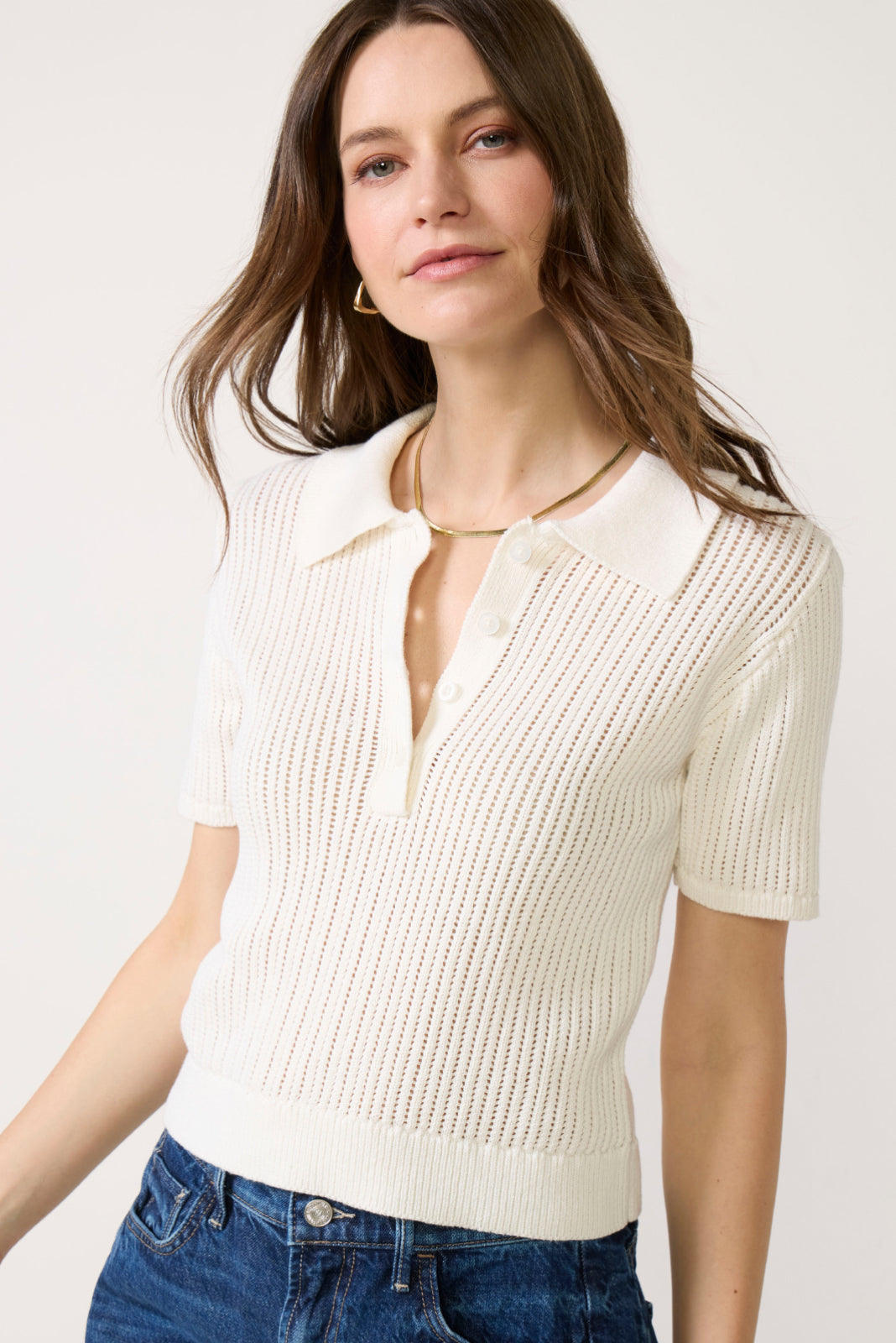 Women's Dehlia Open Stitch Polo Sweater Top