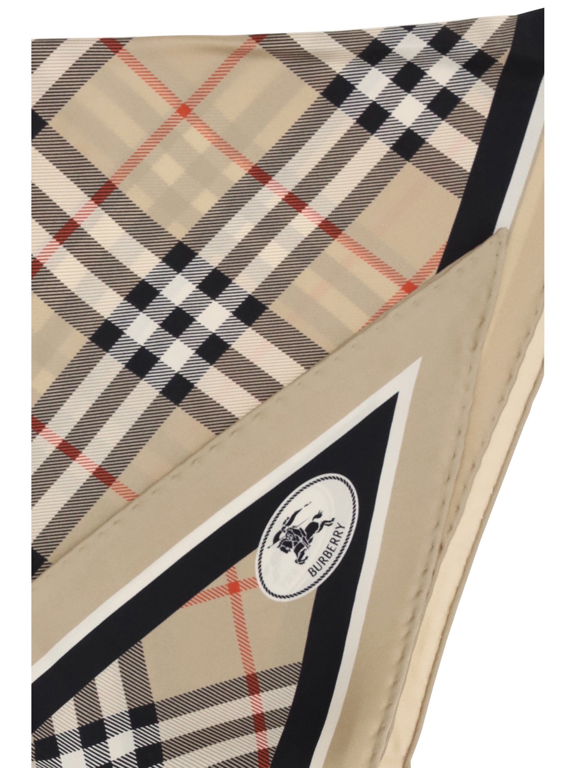 Burberry Women Check Silk Scarf With Knight Stamp
