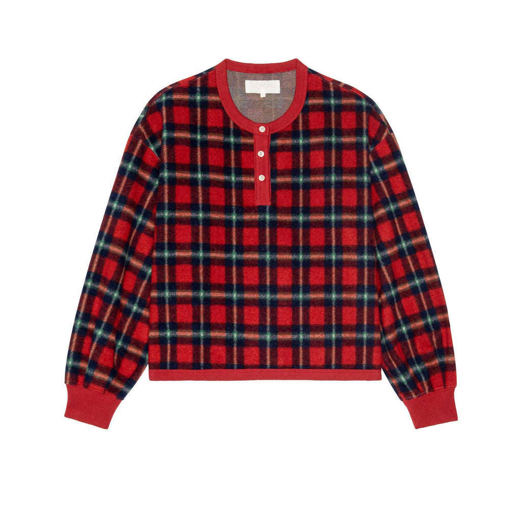 Plush Fleece Henley Sleep Sweatshirt In Cedarwoods Plaid