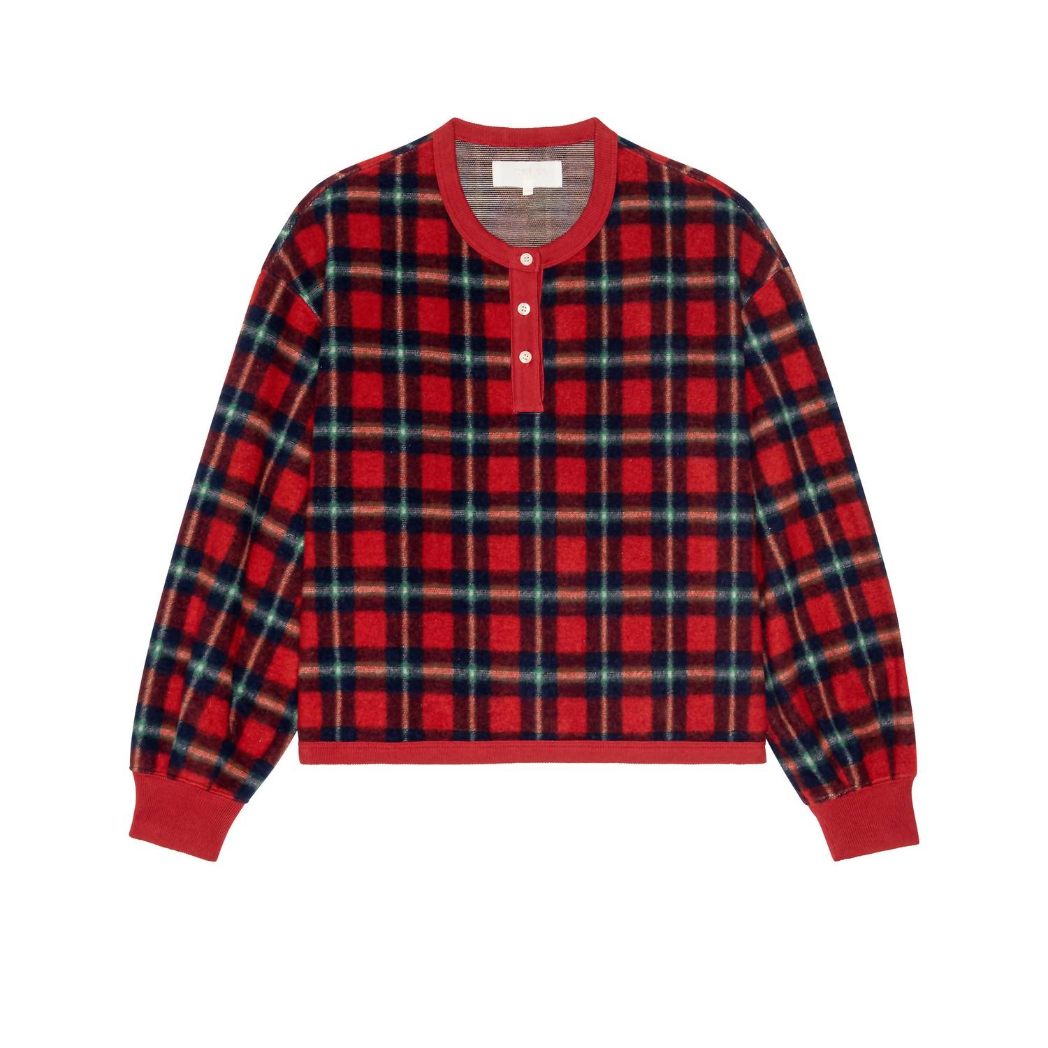 Plush Fleece Henley Sleep Sweatshirt In Cedarwoods Plaid
