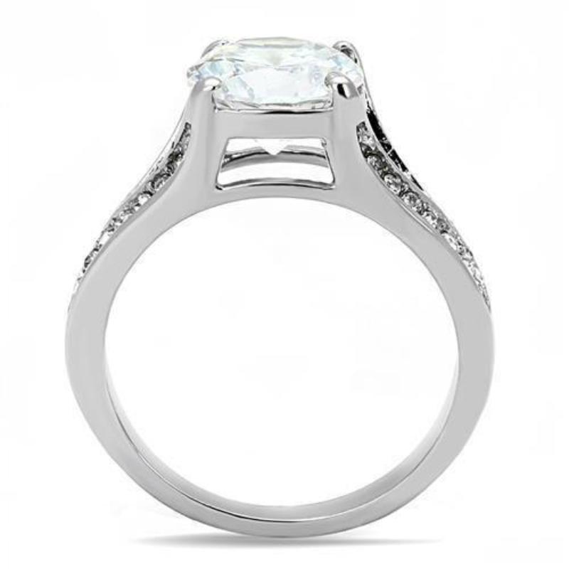 High polished (no plating) Stainless Steel Ring with AAA Grade CZ in Clear