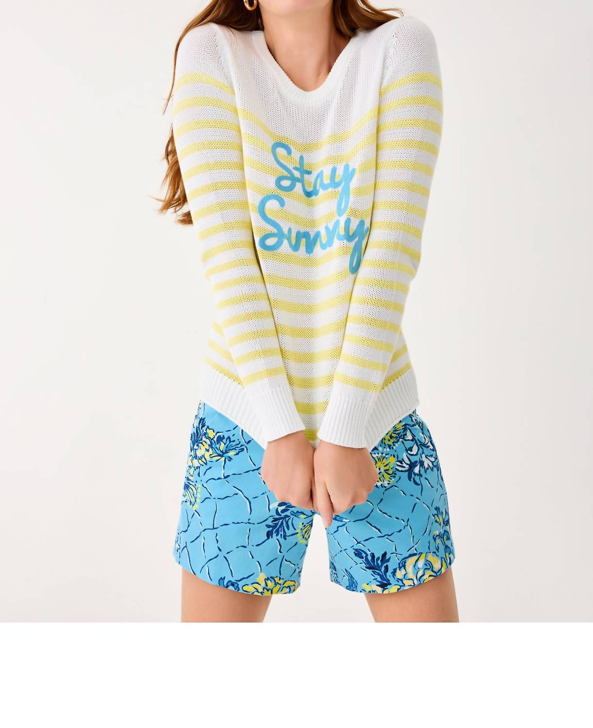 Kelsa Stay Sunny Sweater In White/yellow