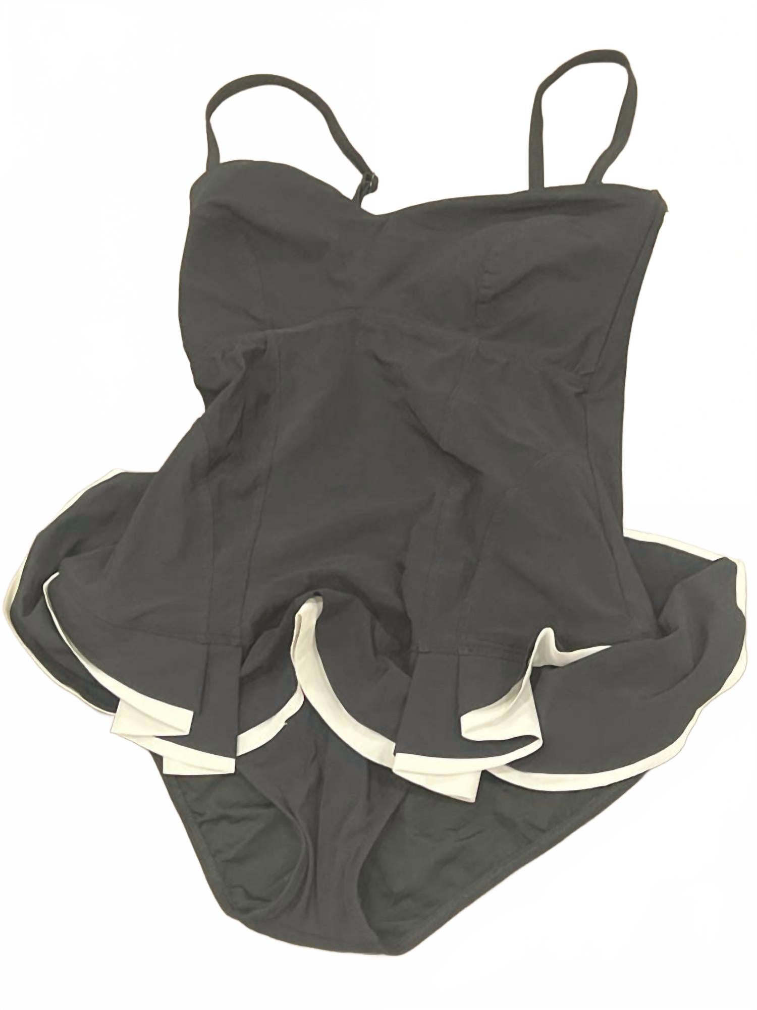 Belle Curve Bandeau Swimsuit Dress In Black/white