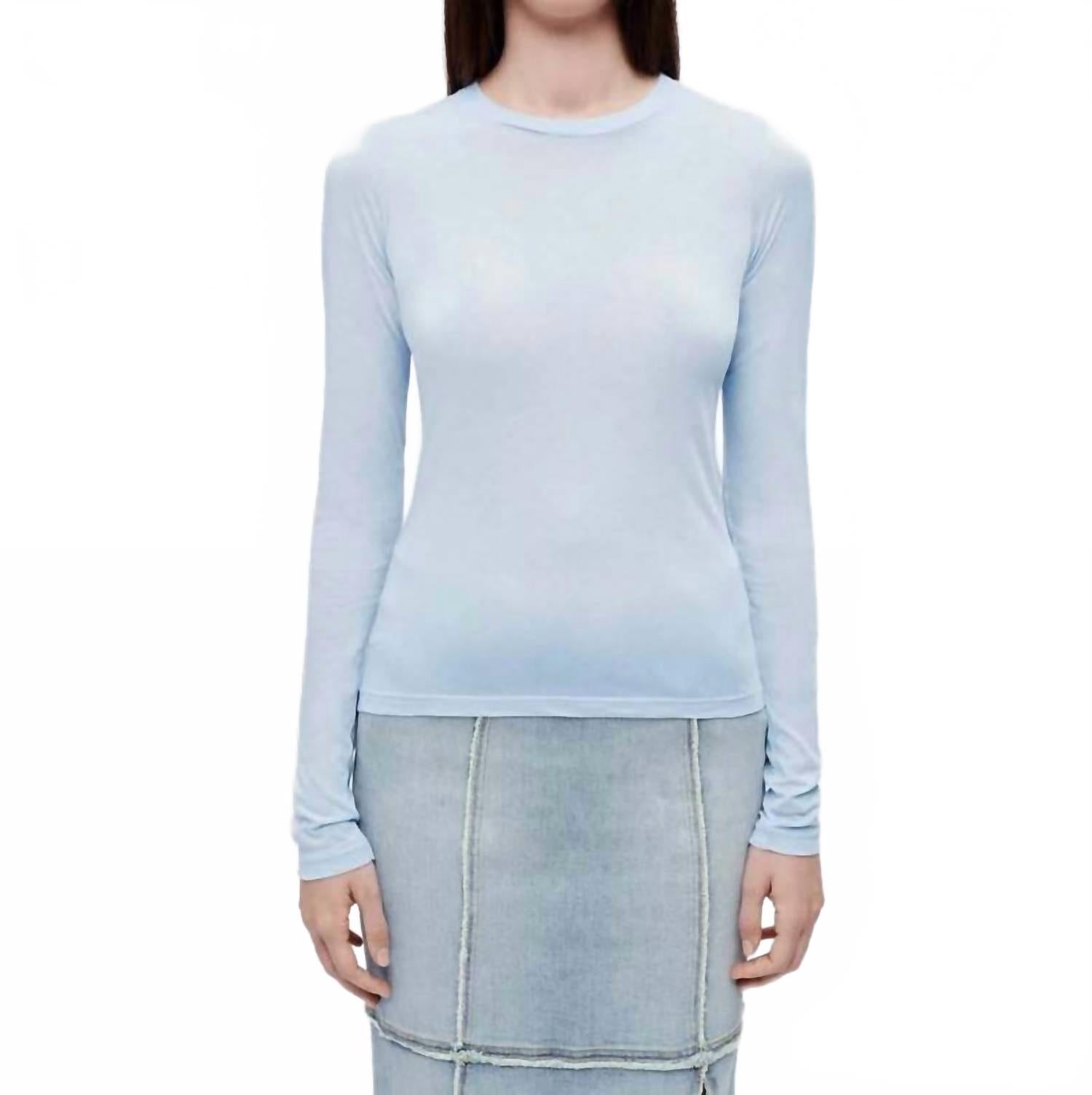 Sheer Long Sleeve Tee In Baby Blue
