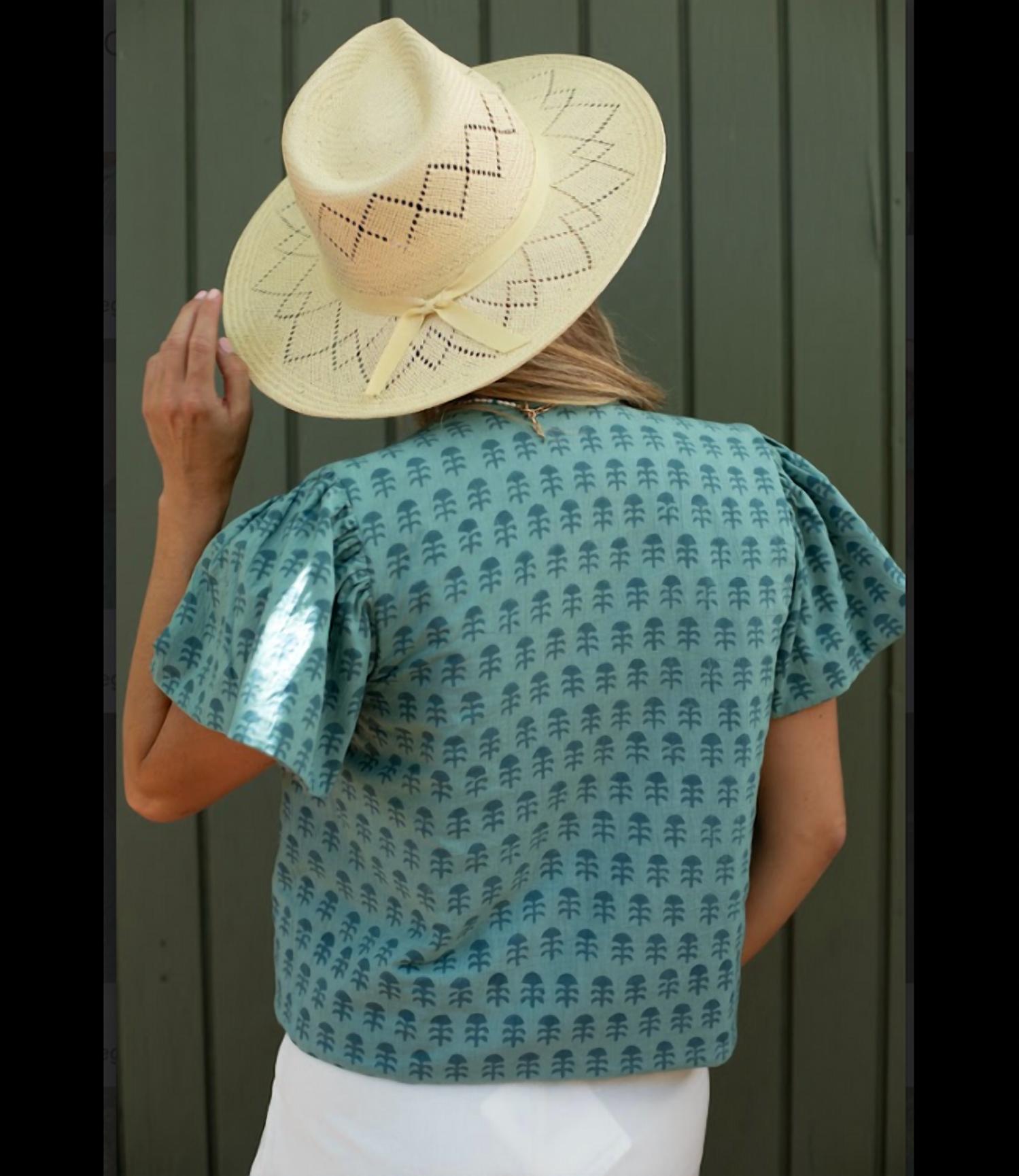 Darby Reversible Embroidery Linen Vest In Mineral Blue