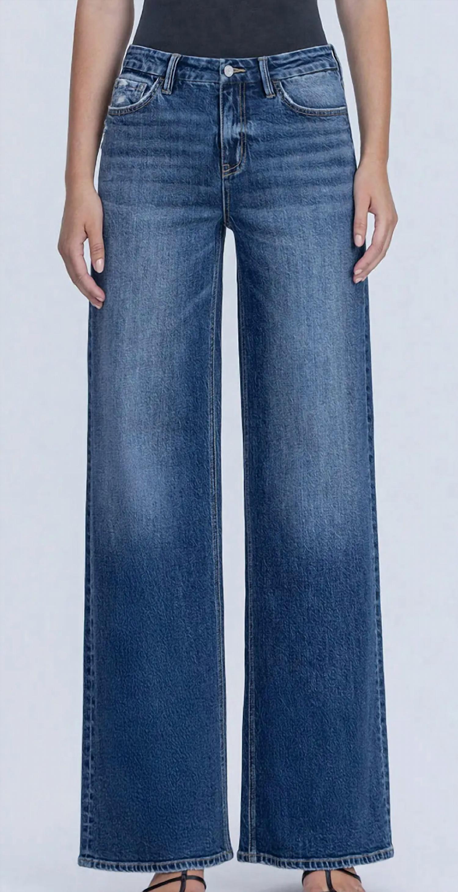 Nicest High Rise Seamless Waistband Wide Leg Jeans In Dark Wash
