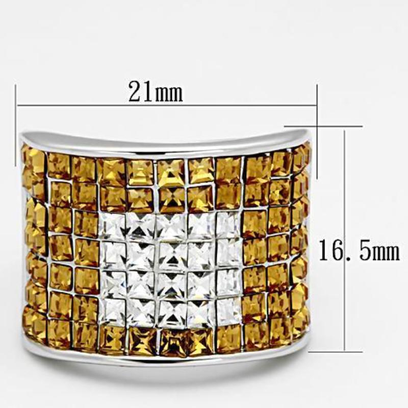 Rhodium Brass Ring with Top Grade Crystal in Topaz