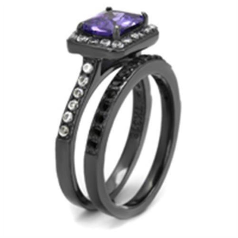 IP Light Black Stainless Steel Ring with AAA Grade CZ in Tanzanite