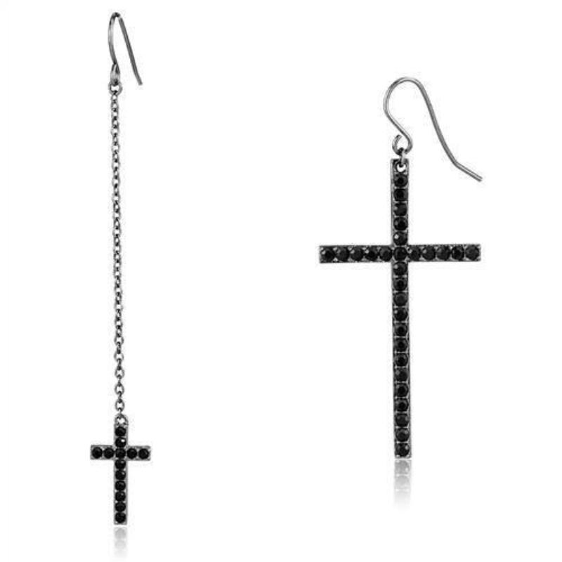 IP Light Black Stainless Steel Earrings with Top Grade Crystal in Jet