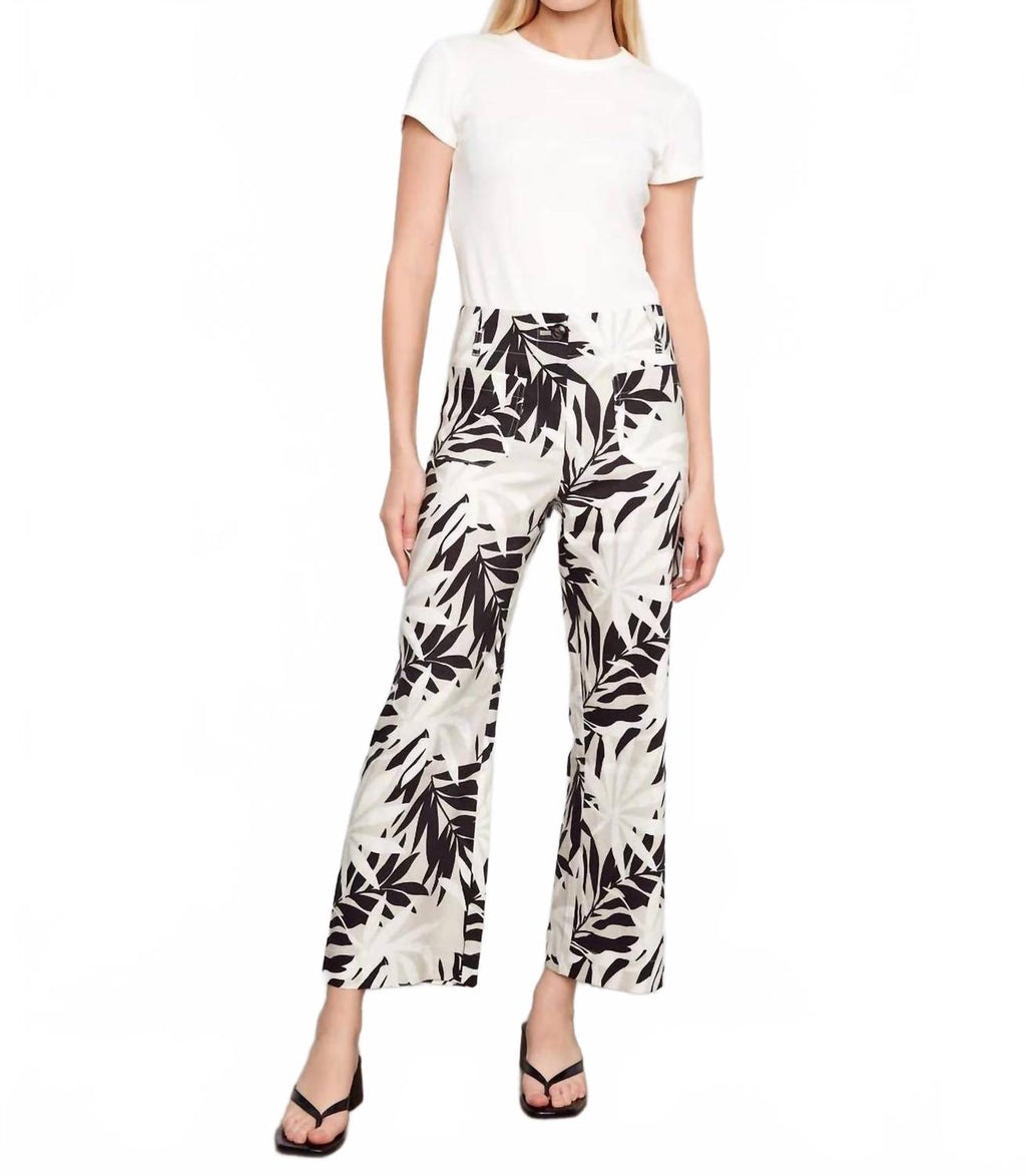 Printed Cropped Linen Blend Pants In Black