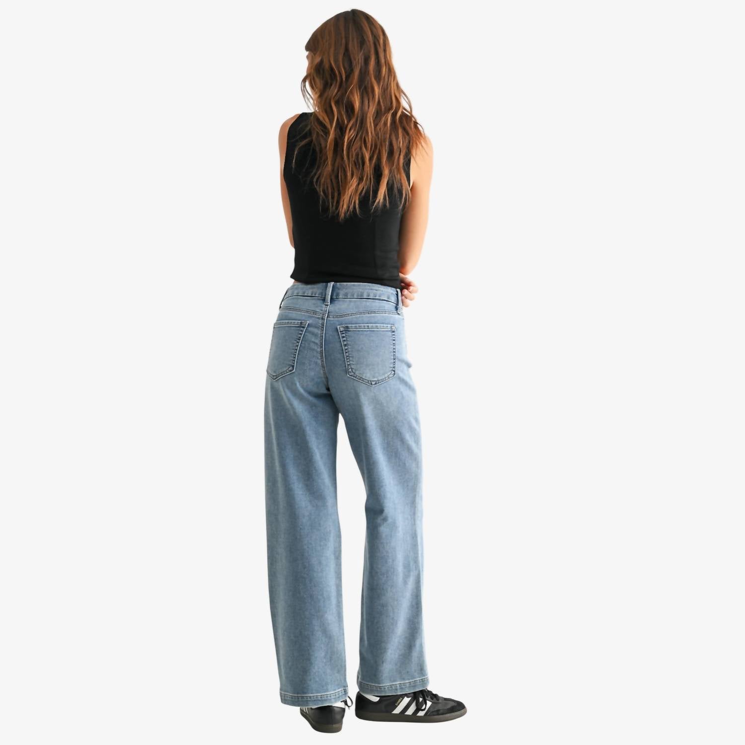 Slim Wide Leg Sweat-Denim Jean In Blue