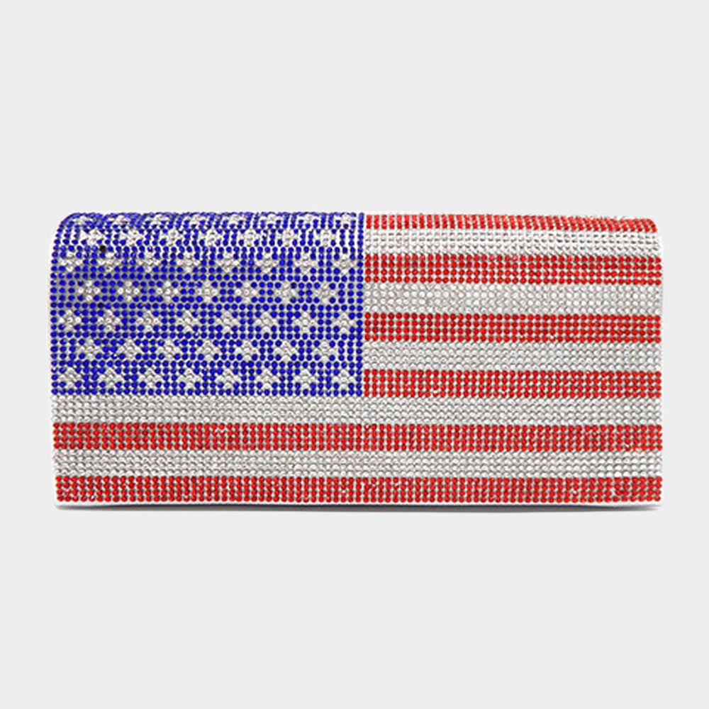 Bling American USA Flag Evening Clutch Crossbody Bag