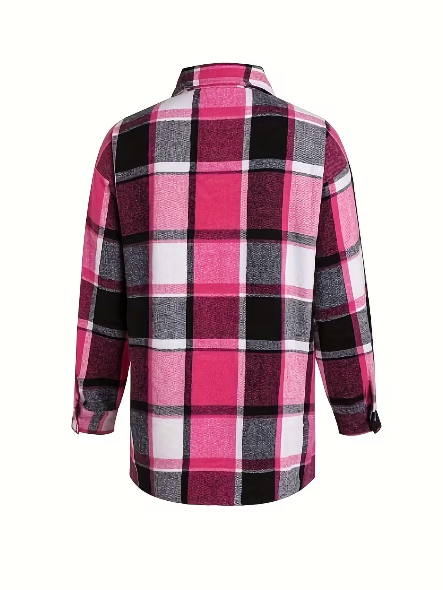 Autumn Shacket Plaid Shirt Jacket In Rose Red