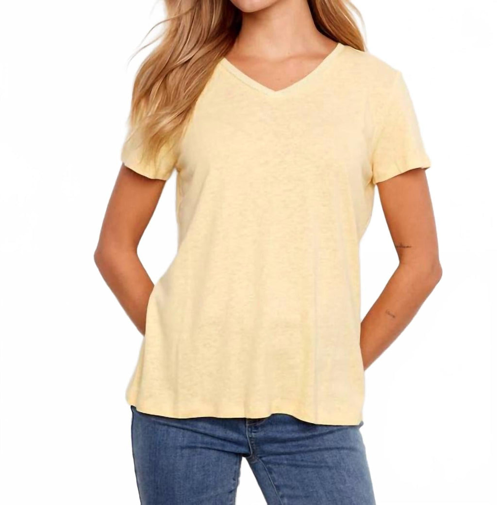 Linen V-Neck T-Shirt In Sunshine