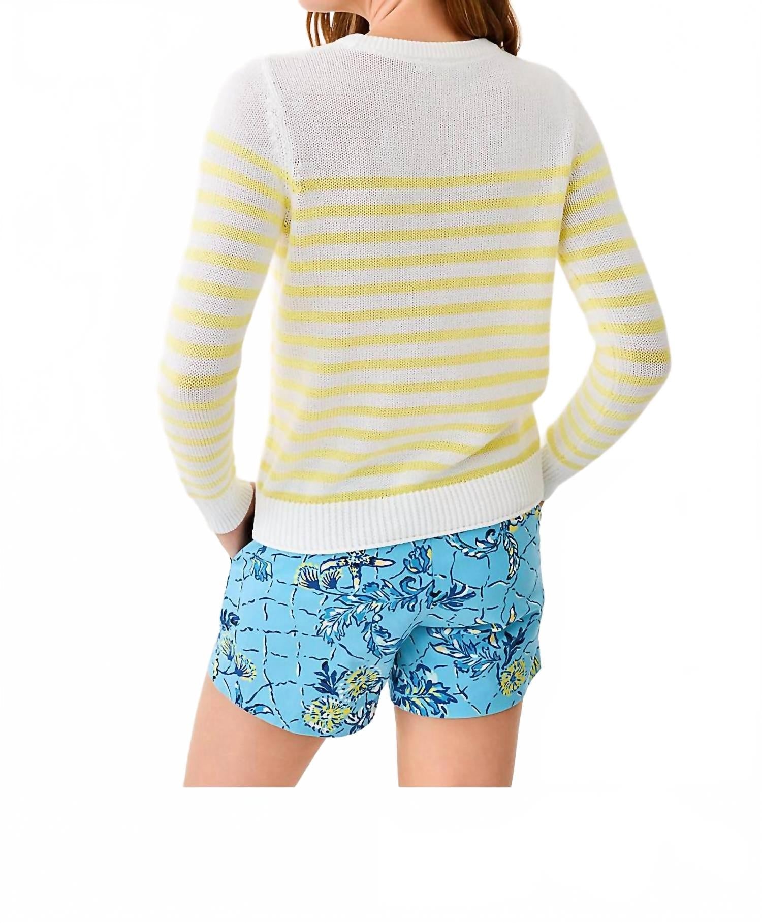 Kelsa Stay Sunny Sweater In White/yellow