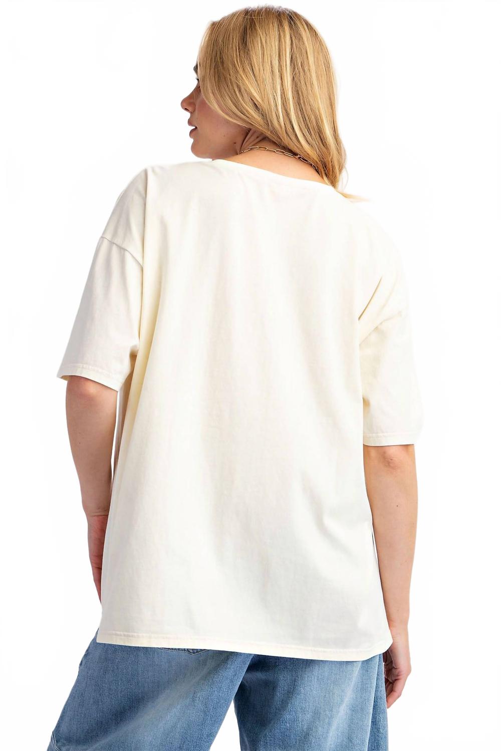 T-Shirt With Graphic Cactus Planted In Tea Pots In Ecru