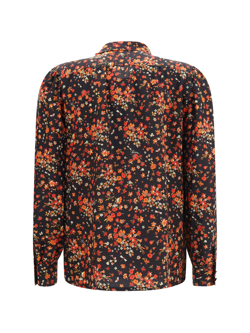 Gucci Women Silk Flora Print Shirt With Neck Bow