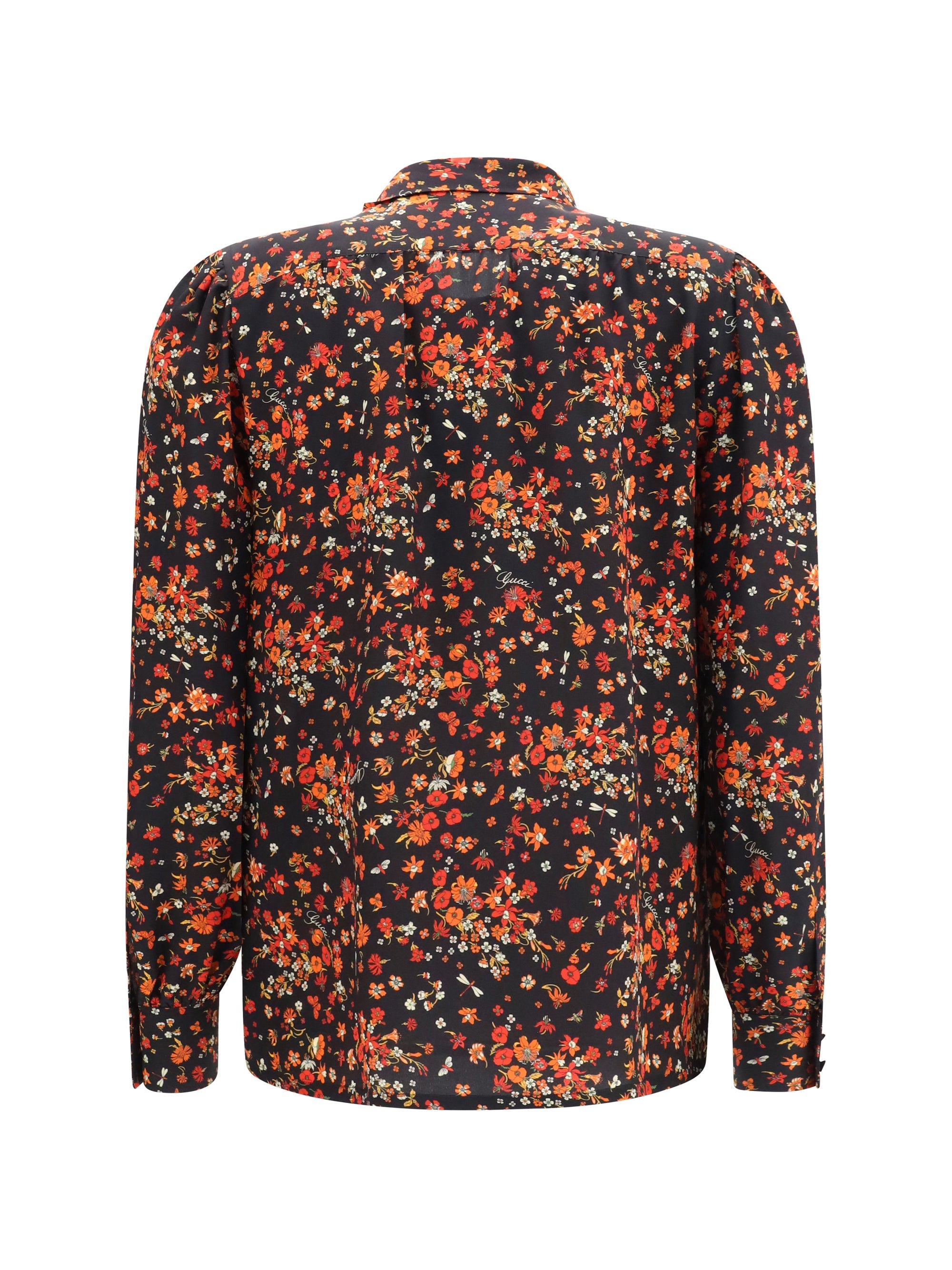Gucci Women Silk Flora Print Shirt With Neck Bow