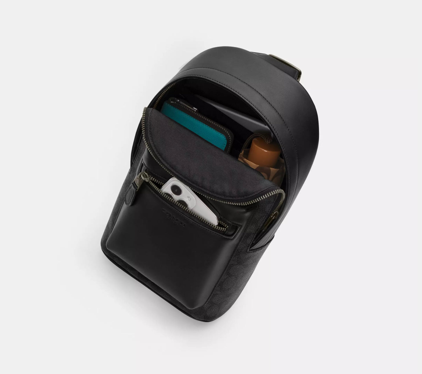 NWT Coach Leather West Pack Sling Bag with Varsity Motif In Black