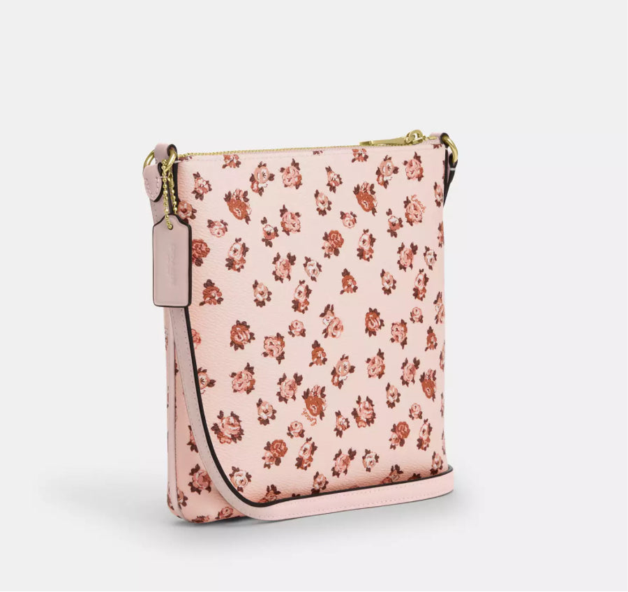 NWT Coach Mini Rowan File Bag With Rose Print In Gold/Blush