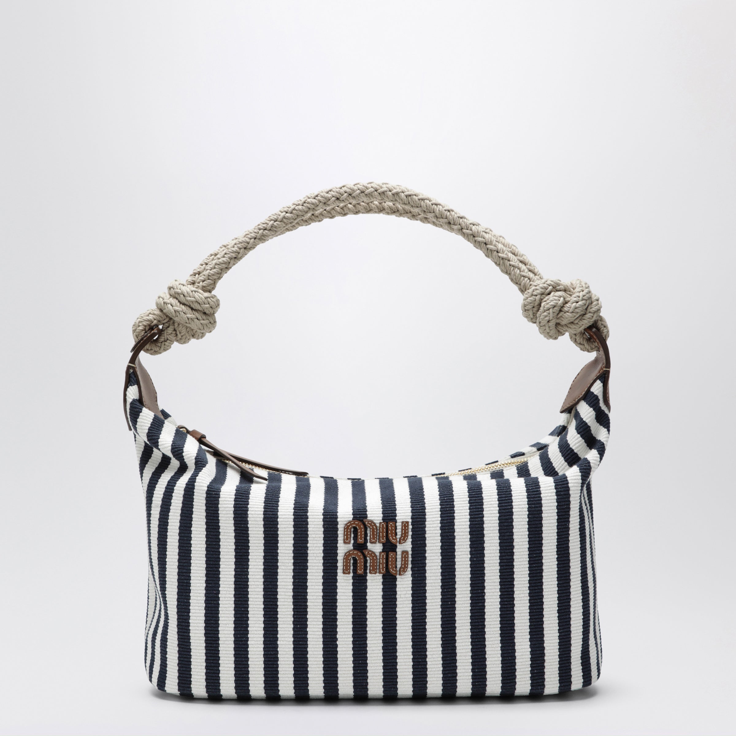 Miu Miu Blue/Cognac Striped Canvas Bag Women