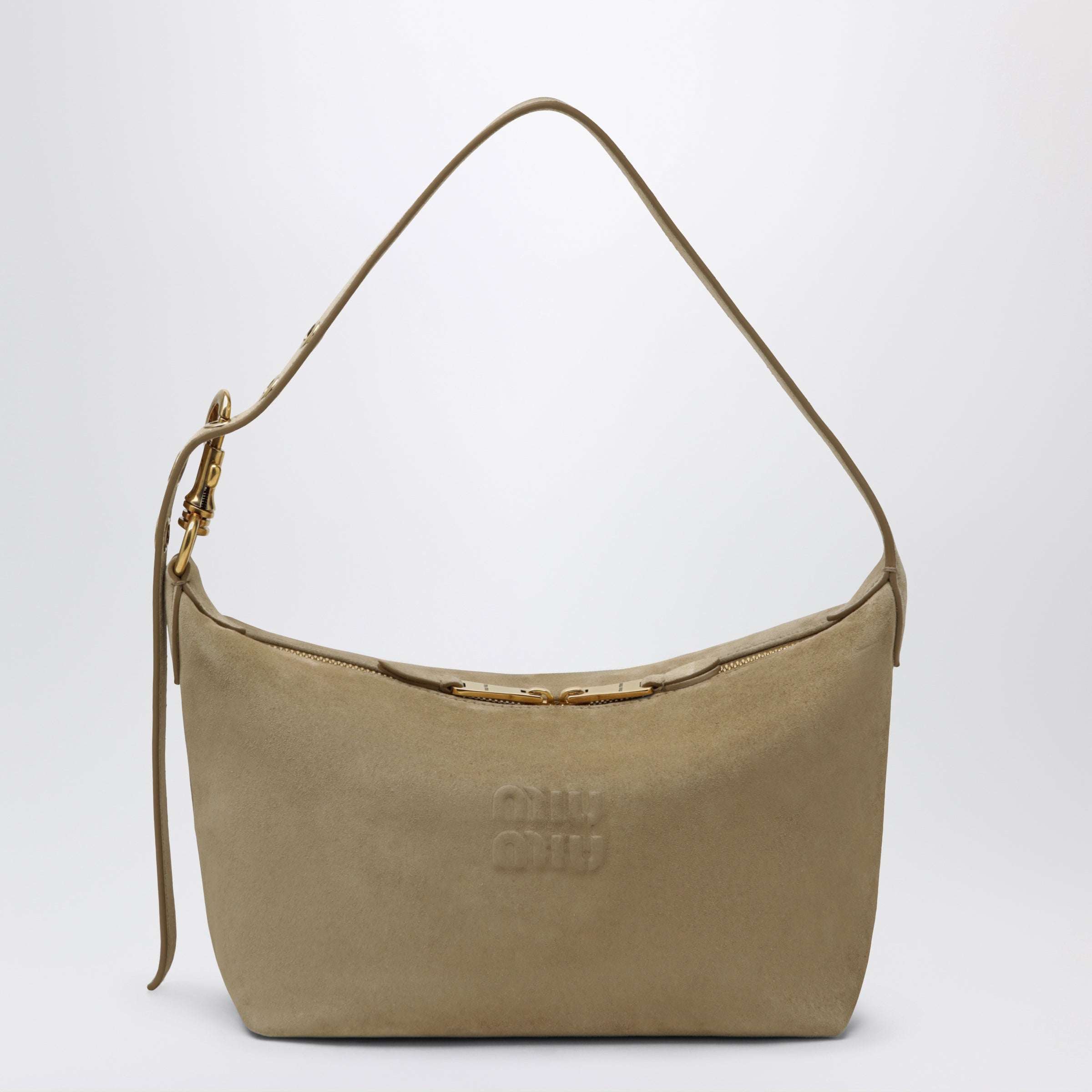 Miu Miu Suede Leather Bowling Bag In Ecru Women