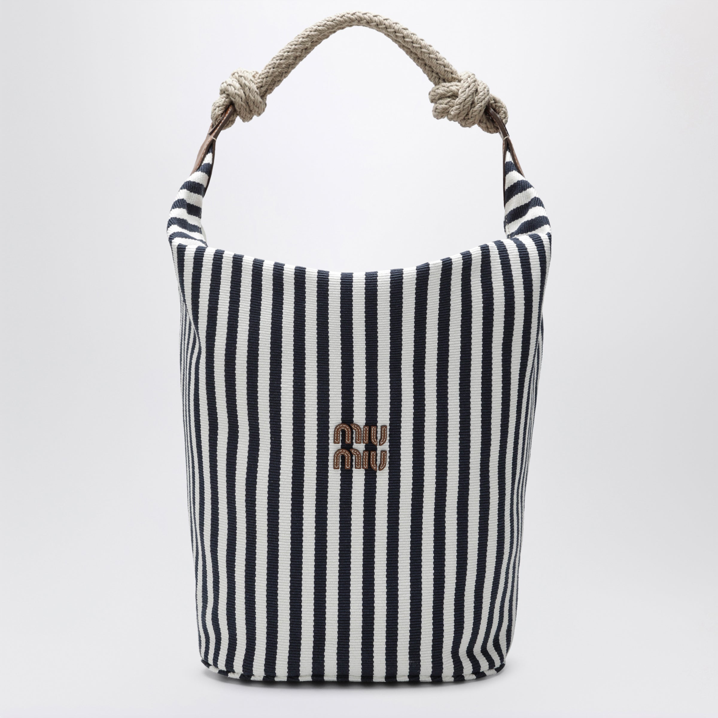 Miu Miu Blue/Cognac Striped Canvas Bag Women