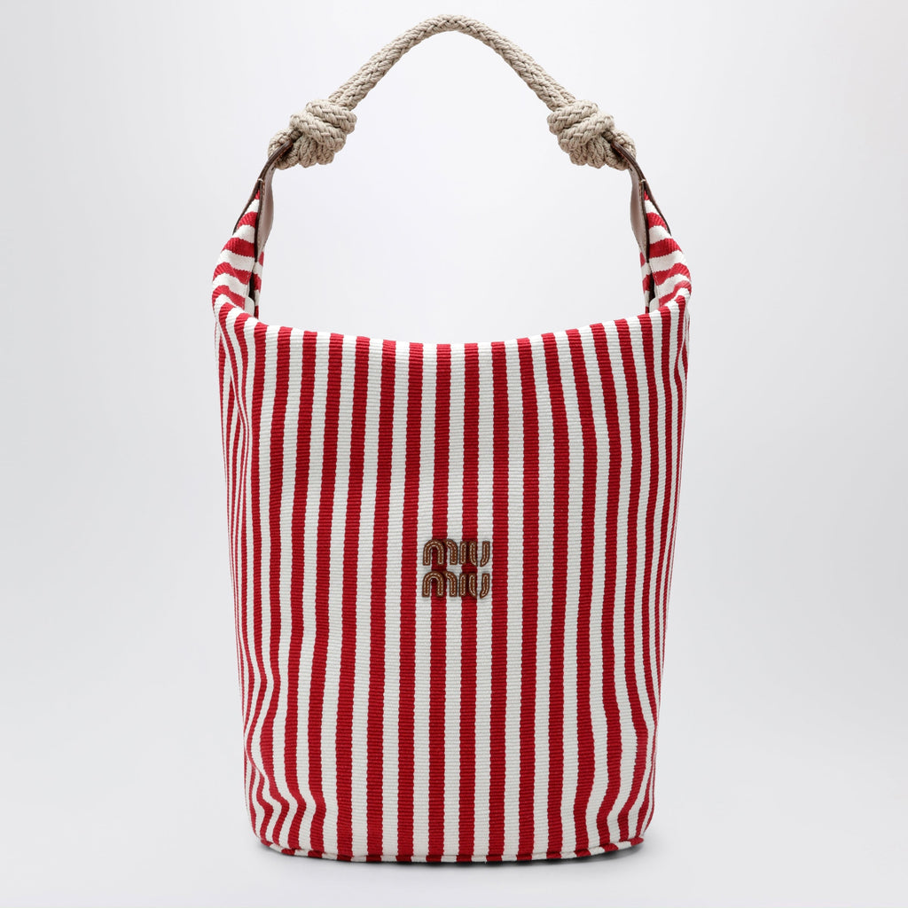 Miu Miu Striped Canvas Bag In Red/Cognac Women