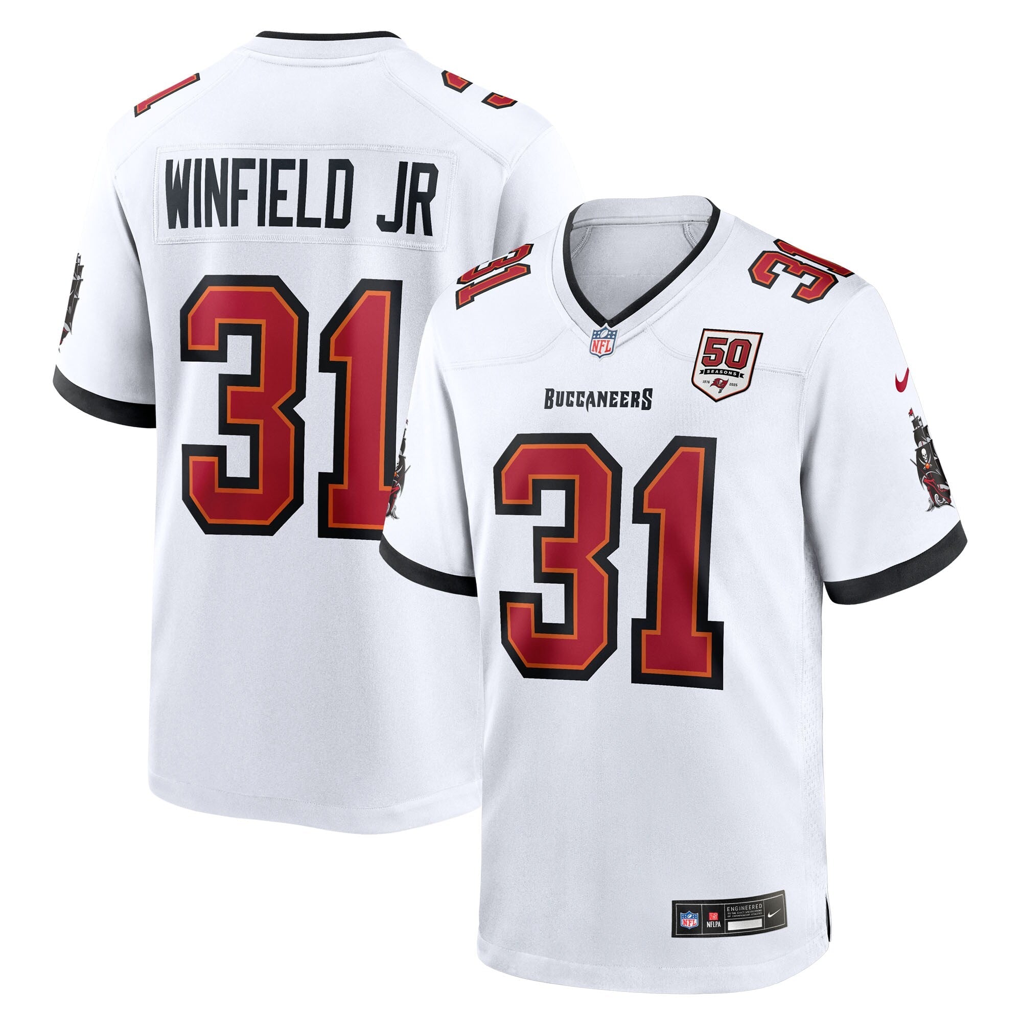 Tampa Bay Buccaneers Antoine Winfield Jr. White 50th Season Patch Game Jersey