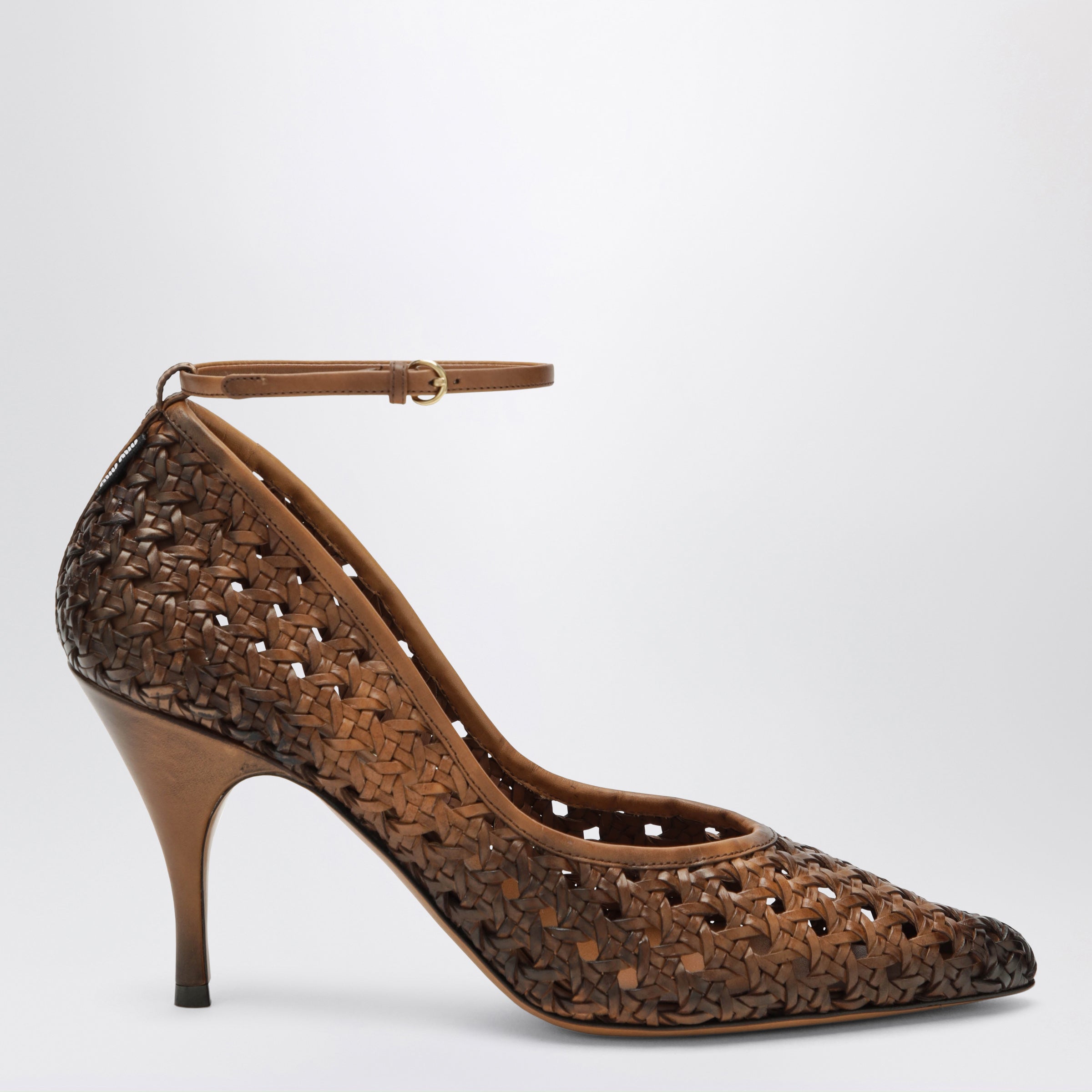 Miu Miu Cognac-Colored Woven Leather Pumps Women