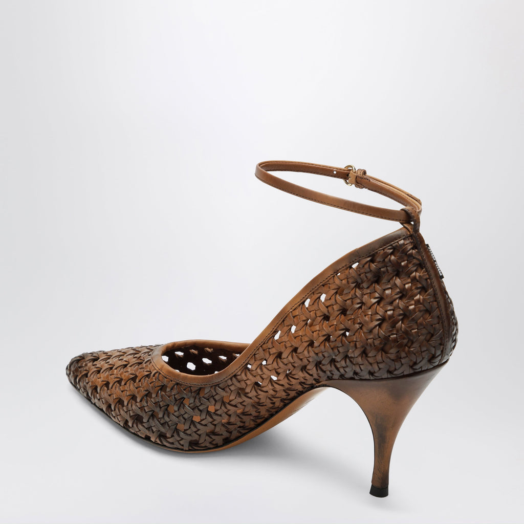 Miu Miu Cognac-Colored Woven Leather Pumps Women