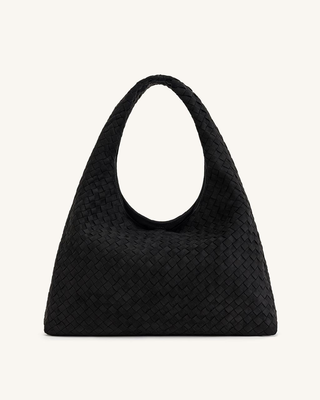 Laura Faux Suede Woven Shoulder Bag - Black