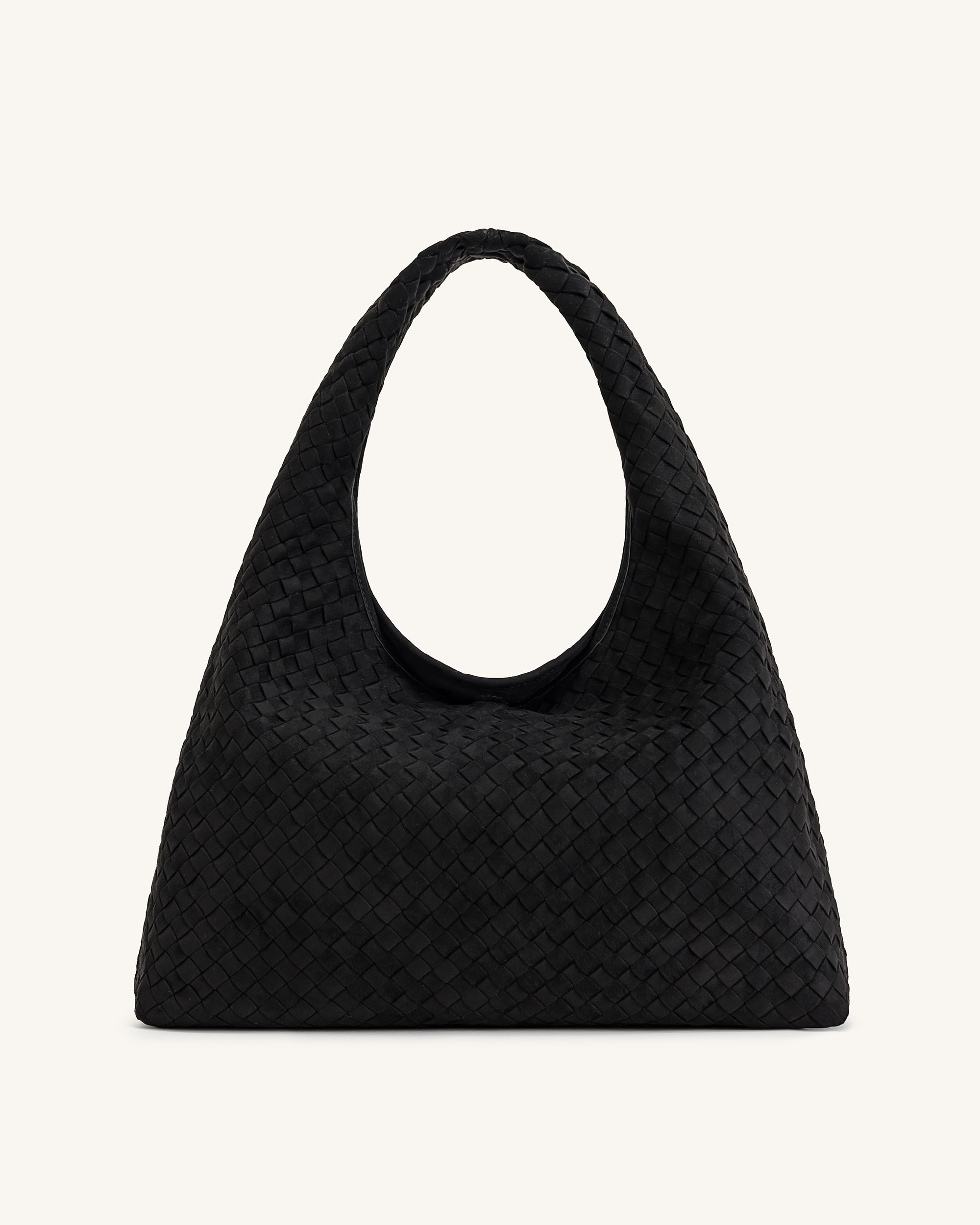 Laura Faux Suede Woven Shoulder Bag - Black