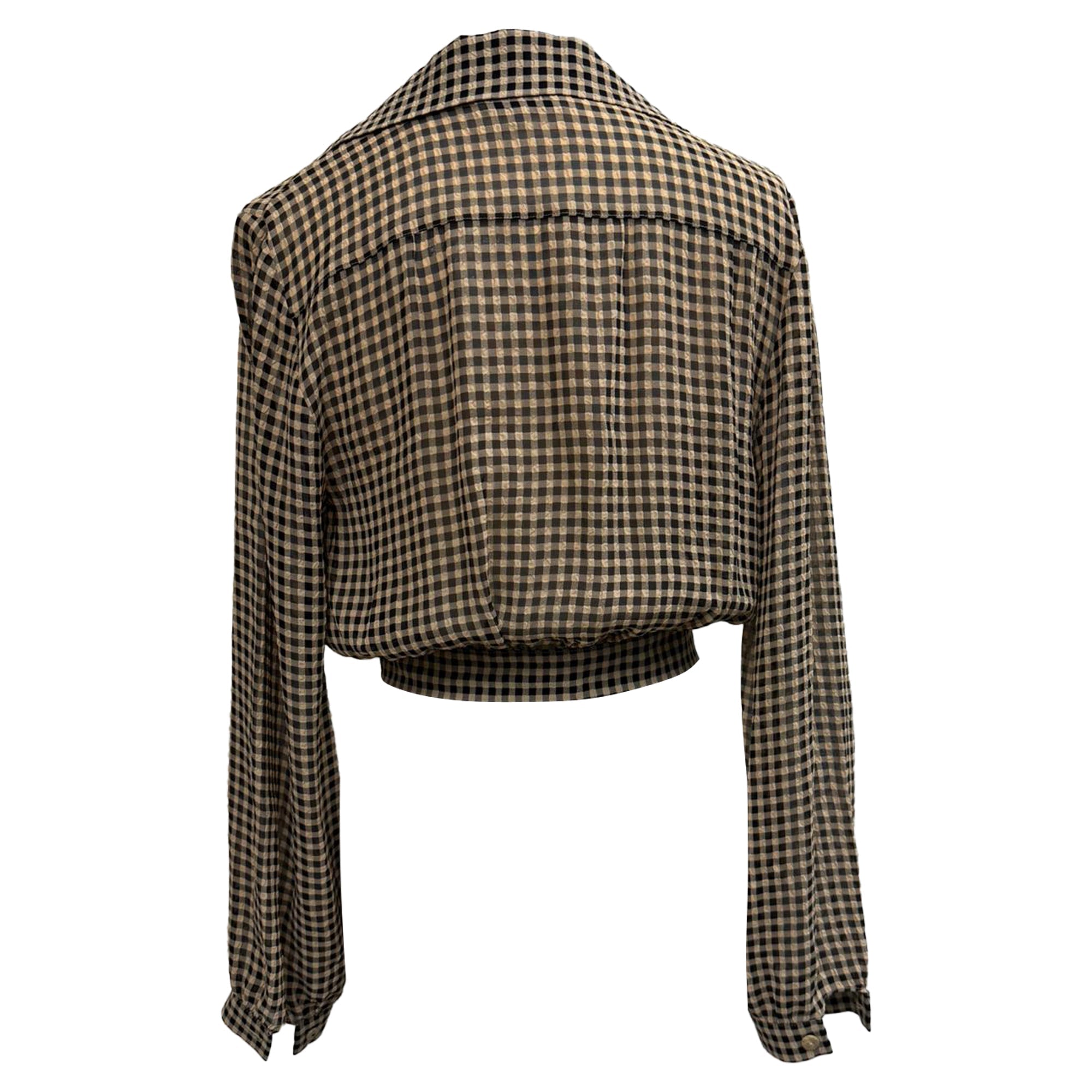 Nanushka Tahnee Checked Cropped Blouse in Beige Viscose