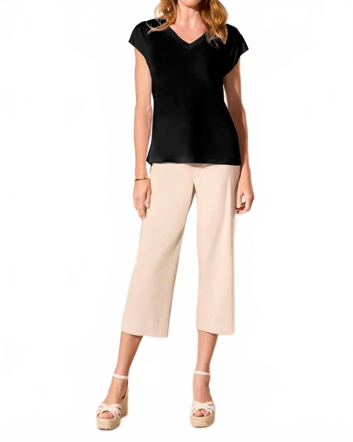 V-Neck Cap Sleeve Top In Black