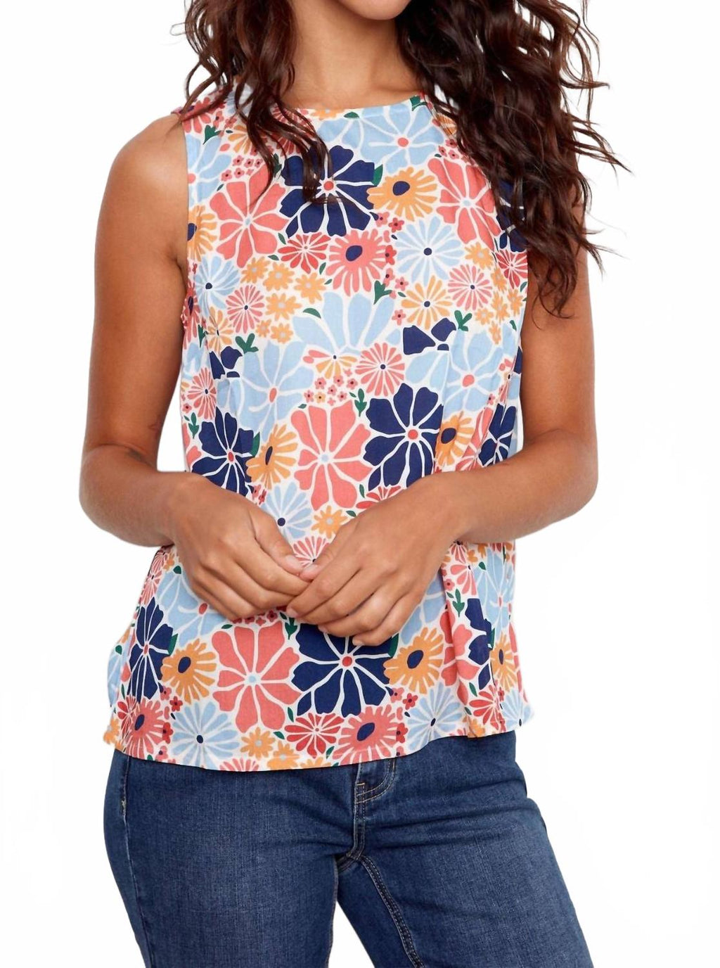 Floral Sleeveless Top In Blue