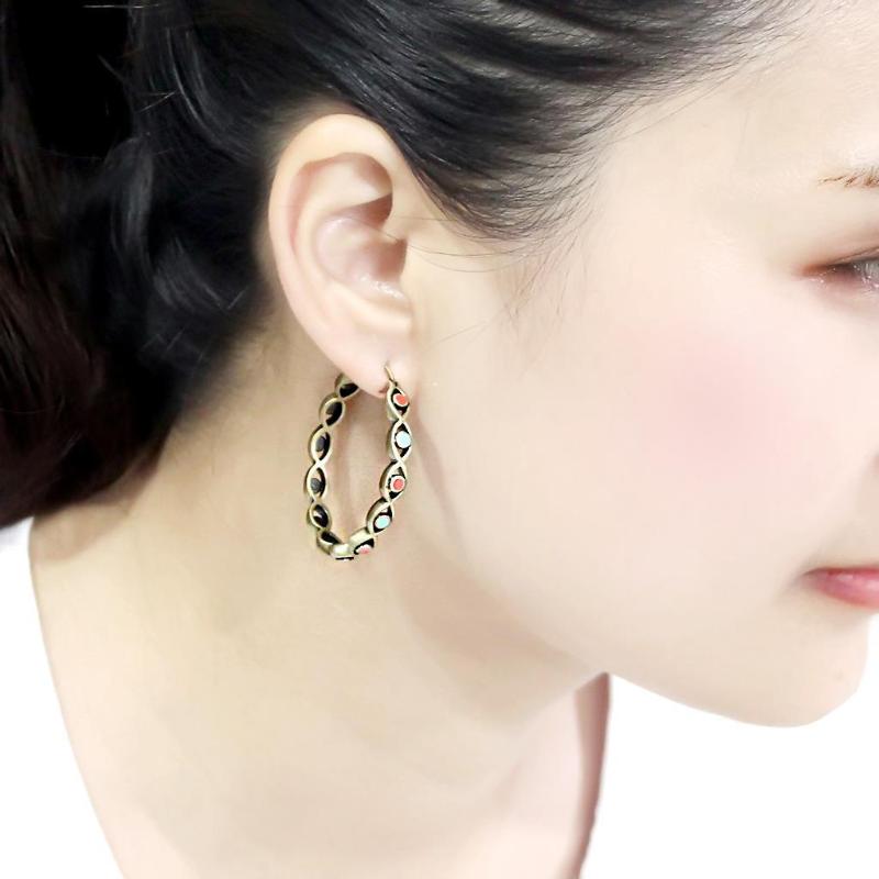 Antique Silver Brass Earrings with Epoxy in Multi Color