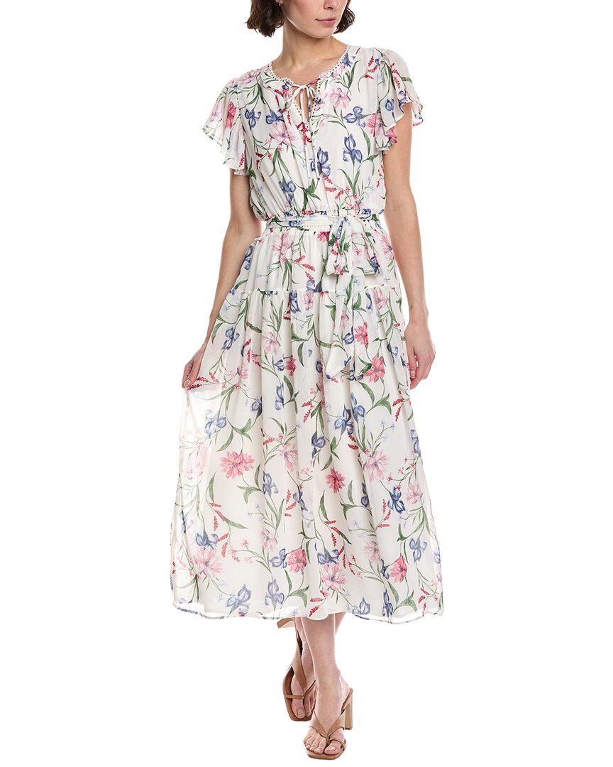 CeCe Ruffle Keyhole Tie-Waist Midi Dress